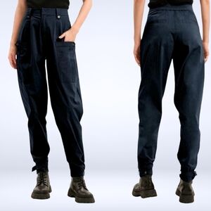 Gentle Herd Womens Cargo Navy/Blue Pants High Waist Taper Ankle Utility Size M